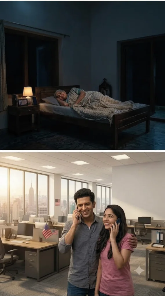 The mother sleeps peacefully, and her children smile with relief